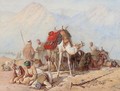Arabs Praying In The Desert With A Caravan Of Camels Beyond - Joseph-Austin Benwell