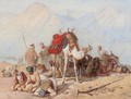 Arabs Praying In The Desert With A Caravan Of Camels Beyond - Joseph-Austin Benwell