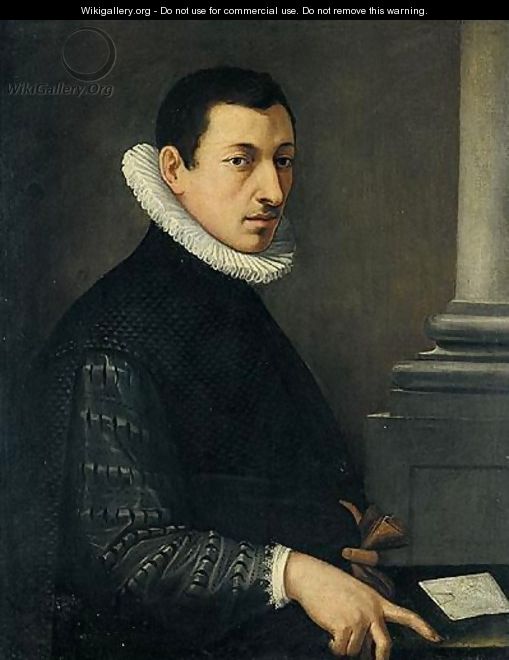 Portrait Of A Gentleman, Wearing A Black Embroidered Jacket And A White Ruff Holding A Pair Of Gloves - (after) Alessandro Allori