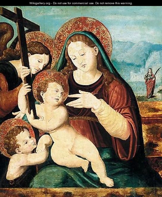 Madonna And Child, With The Infant Saint John, An Angel, And Saint Agatha Beyond - (after) Vicente Juan (Juan De Juanes) Macip