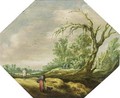 A Wooded Landscape With A Woman And A Dog On A Path Near A House, A River Beyond - (after) Esaias Van De Velde