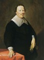 A Portrait Of A Gentleman, Aged 47, Wearing A Black Costume With White Lace Cuufs And Collar, Holding Gloves In His Left Hand - Hendrick Bloemaert