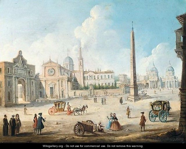 Rome, A View Of The Piazza Del Popolo, Taken From The South - (after) Caspar Andriaans Van Wittel