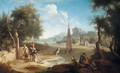 A Classical Landscape, With An Obelisk And Figures Beside A Lake - North-Italian School