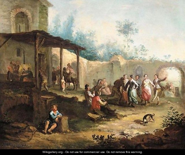 Peasants Dancing Before A Tavern - Piedmontese School