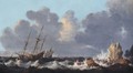 A Stormy Seascape With A Shipwreck - (after) Simon De Vlieger