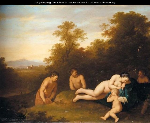 A Landscape With Venus And Cupid Surprised By Satyrs - Jan van Haensbergen