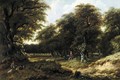 A Wooded Landscape With Huntsmen On A Path, Figures Resting In A Clearing In The Foreground - Gillis Rombouts