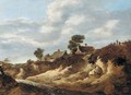 A Dune Landscape With Figures On The Brow Of A Hill Near Some Cottages - Cornelis van Zwieten