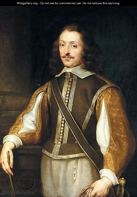 Portrait Of A Gentleman, Three-Quarter Length, Wearing A Brown Jerkin With Slashed Embroidered Gold Sleeves, Holding A Pair Of Gloves - (after) Dyck, Sir Anthony van