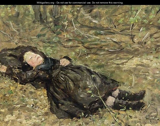 A Little Girl Resting In The Woods - David Adolf Constant Artz