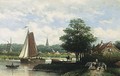 A Sunny River Landscape With Figures On A Path - Johan Adolph Rust