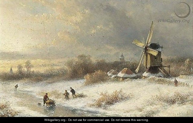 Wood Gatherers In A Winter Landscape - Lodewijk Johannes Kleijn