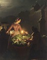 A Vegetable Seller By Candle Light - Petrus Van Schendel