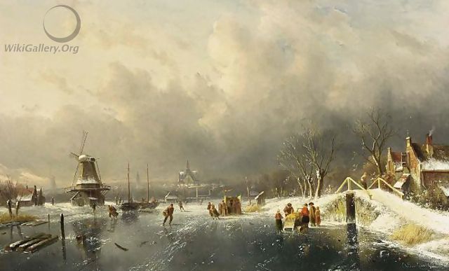 A Winter Landscape With Skaters, Haarlem In The Distance - Charles Henri Leickert