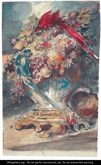 Vase Aux Deux Perroquets - Eugène Isabey