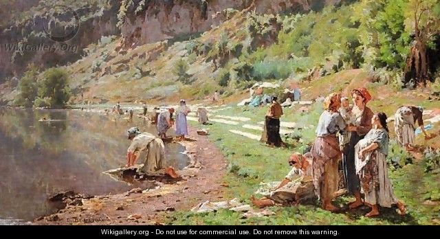 Washerwomen By The Banks Of A River - (after) Carlo Brancaccio