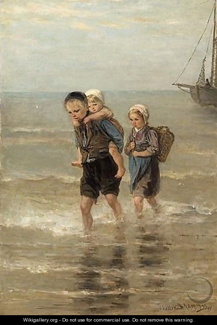 Children At The Beach - Bernardus Johannes Blommers
