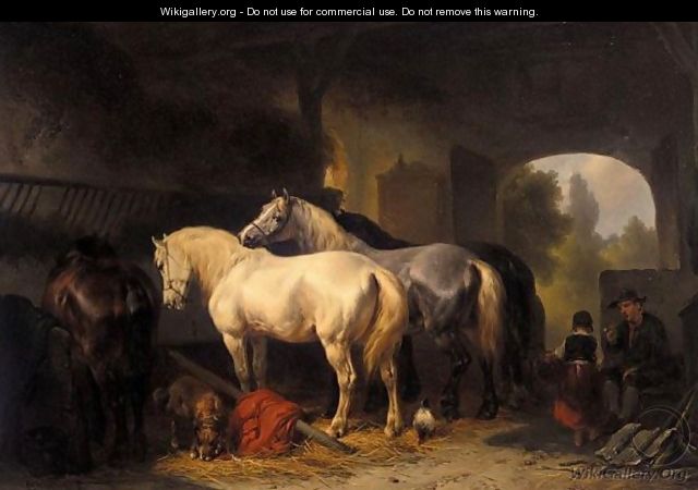 Four Horses In A Stable - Wouterus Verschuur