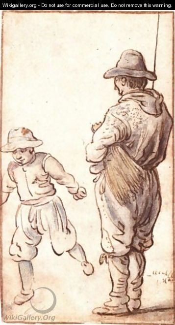 A Standing Man Watching A Skating Boy - Hendrick Avercamp