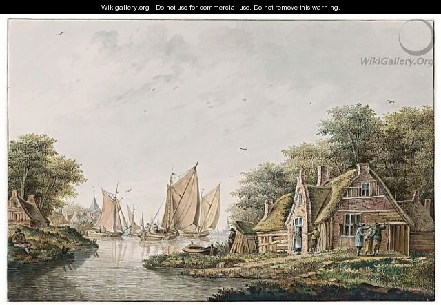 Shipping In An Estuary By A Village, A City Beyond - Theodor (Dirk) Verrijk