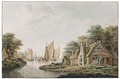 Shipping In An Estuary By A Village, A City Beyond - Theodor (Dirk) Verrijk