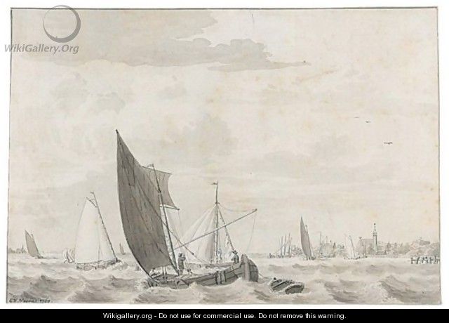 Boats On A Choppy River Estuary - Cornelius van Noorde