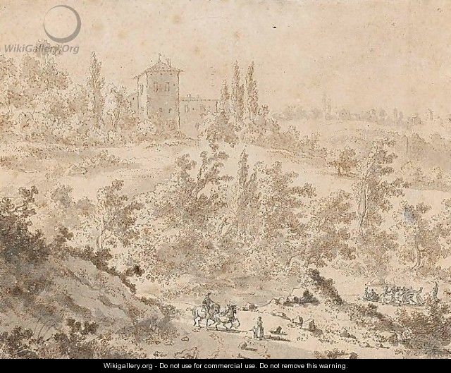 Italianate Landscape With A Group Of Revellers In A Clearing And Travellers On A Road - Frederick De Moucheron