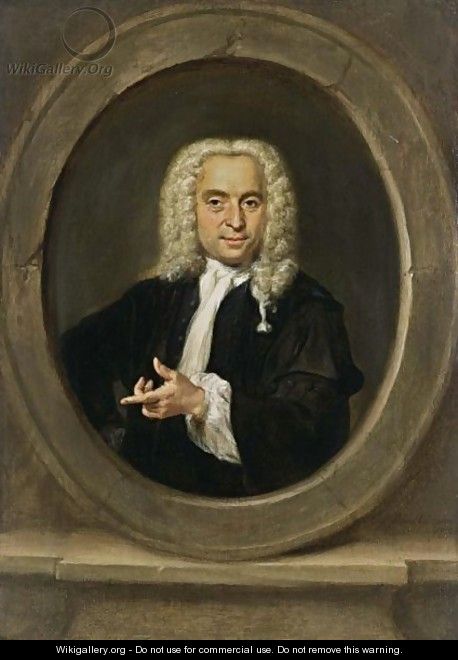 A Portrait Of A Gentleman, Standing Bust Length, Wearing A Black Coat, A White Chemise And A Wig, In A Stone Cartouche - Jan Maurits Quinckhardt