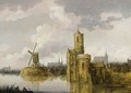 A River Landscape With A Fortified Tower And A Windmill, A View Of A Town With Churches In The Background - Pieter Segaer