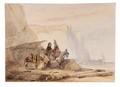 Beach Scene On The Normandy Coast With Figures By An Upturned Boat And Cliffs Behind - Wijnandus Johannes Josephus Nuyen