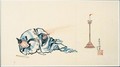 Dessin Un Acteur De Kyogen Pres D'Un Chandelier - Katsushika Hokusai