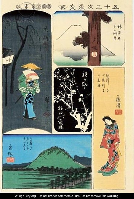 Harimaze-E A Cinq Sujets - Utagawa or Ando Hiroshige