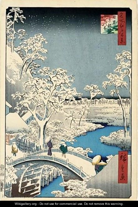 Meguro Taiko Bashi Yuhi Ga Oka. Le Pont De Taiko Sous La Neige, Colline Au Crepuscule - Utagawa or Ando Hiroshige