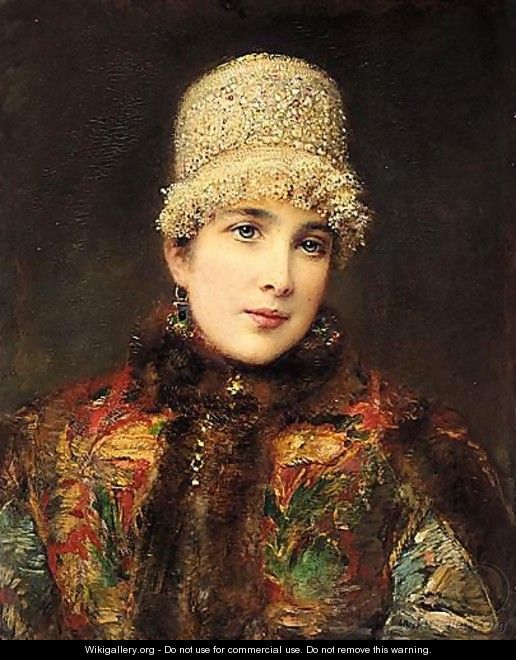 Young Russian Beauty In A Kokoshnik - Konstantin Egorovich Egorovich Makovsky