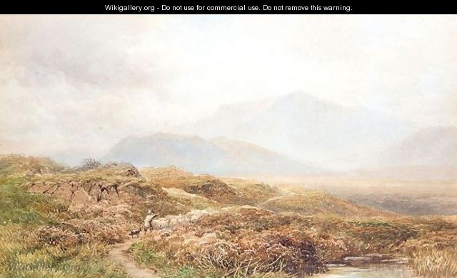 Shepherd And His Flock In A Highland Landscape - Edmund Morison Wimperis