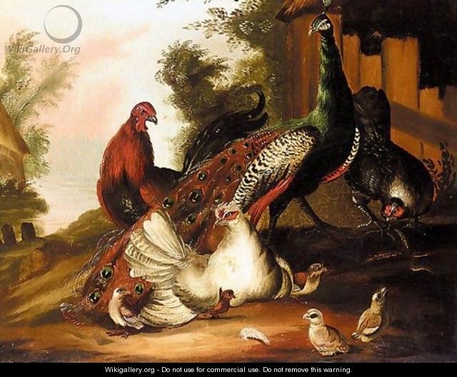 Peacock And Poultry In A Landscape - Charles Stuart