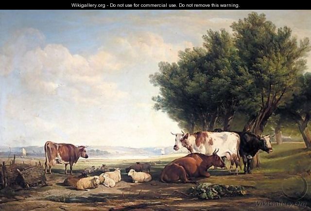 Cattle And Sheep In A River Landscape - Henry Brittan Willis, R.W.S.