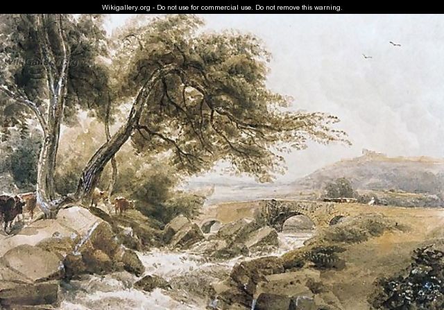 Cattle By A River, A Bridge Beyond - Peter de Wint