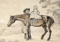 A Groom With A Small Child On Horseback - English School