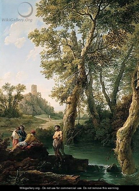 A classical river landscape with fishermen - Andrea Locatelli