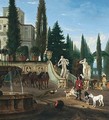 The courtyard of an italianate villa with a hunting party - Jan Blom