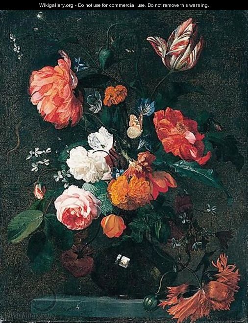 Still life of tulips, poppies, roses - (after) Simon Pietersz. Verelst