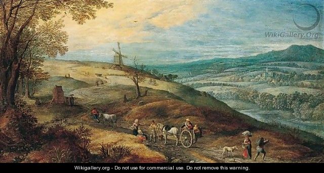 Landscape with peasant resting beside a road - (after) Jan The Elder Brueghel