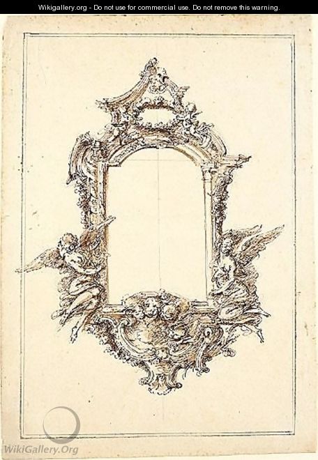 Design for a rectangular mirror frame with puttia - Giovanni Bettati