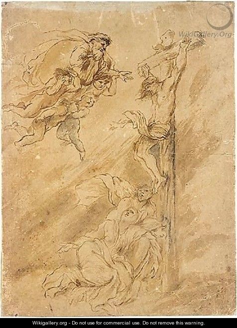 The Crucifixion with god the father - Giovanni Benedetto Castiglione