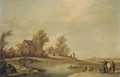 A Landscape With A Herdsman Resting With His Flock By A River, Peasants Drinking On The Opposite Bank, And A Peasant Crossing A Bridge Towards A Village Beyond - (after) David The Younger Teniers