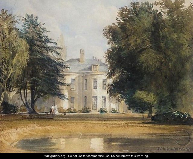 Two Ladies Strolling In The Garden Of A Country House - David Cox