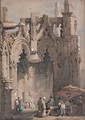 Figures By A Medieval Church - Samuel Prout