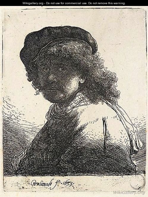 Self-Portrait In A Cap And Scarf - Rembrandt Van Rijn